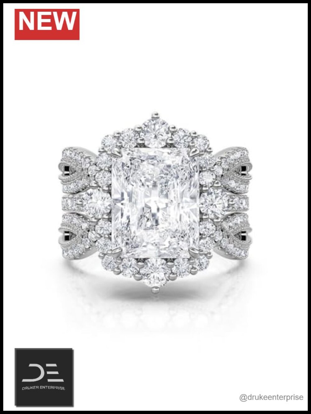 925 Sterling Silver Radiant Cut CZ Engagement Ring Set with Jewelry Gift Box